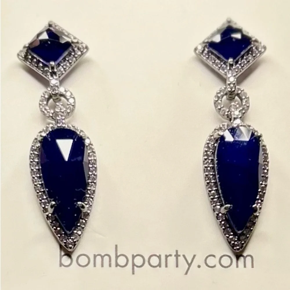 BP Jewelry Reign Collection Earrings Sapphire and Hematite - Picture 1 of 5